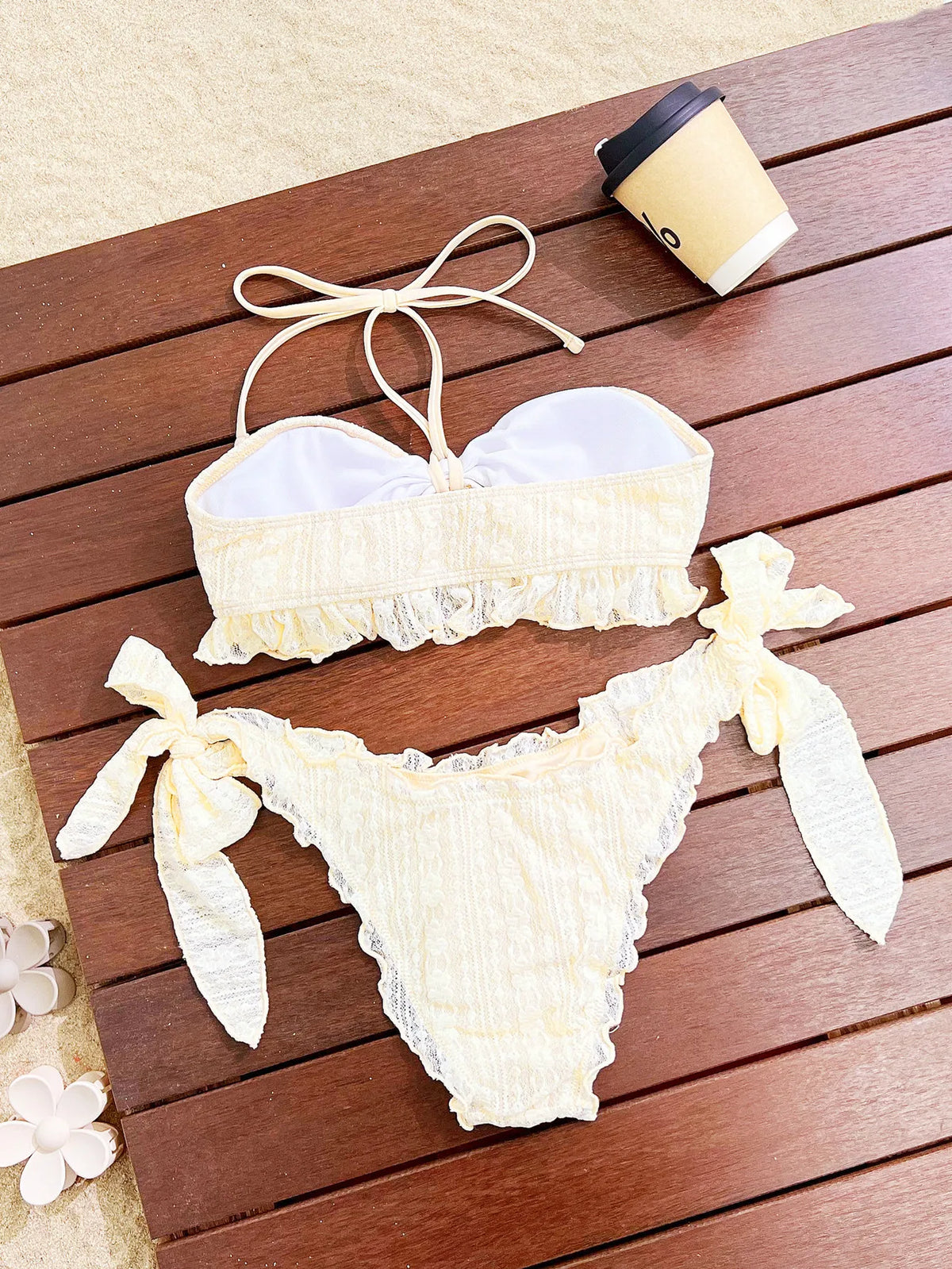 DEKA Women Brazilian High Waist Ruffled Bandeau Bikini Set Strapless Pleated Ruched Swimsuit Bathing Suits Swimwear