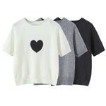 Fashion Casual Heart-patterned Short-sleeve Knit Shirt Women Heart Pattern Short Sleeve Knit Sweater Casual Crew Neck Top 7S5S
