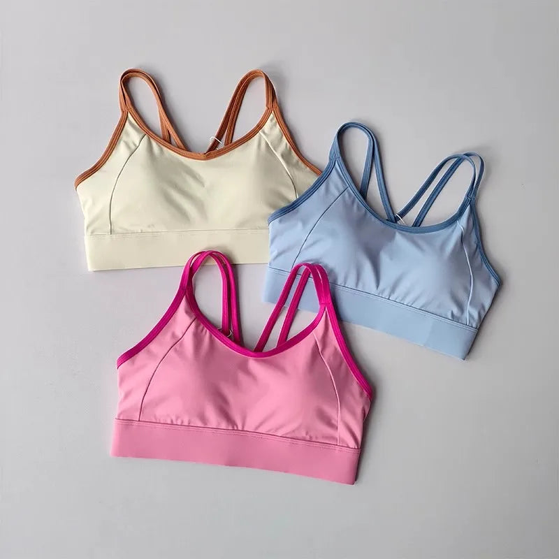 Women's Beautiful Back Contrasting Sports Bra Integrated Buckle Yoga Top Fitness Bra Supportive Active Wear
