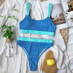New Sexy Ribbed Splicing Female Swimsuit High Waist Bikini Women Swimwear Two-pieces Bikini Set Bather Bathing Suit Swim V2329