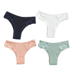 4Pcs/Set Women Cotton Low-Rise Briefs Lace Trims Brazilian Panties Sexy Lingerie Stretchy Underwear Female Underpants S-L