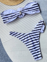 3D Flowers Striped Bikinis Strapless Bandeau Bikini 2025 Female Swimsuit Women Swimwear Two-pieces Bikini Set Bathing Suit Swim