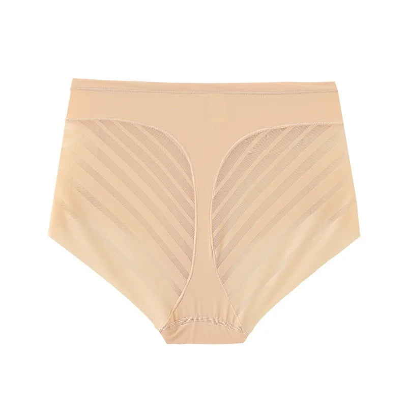 1PC Women Mid-Rise Striped Mesh Shaping Briefs Anti-Chafing Shapers Tummy Control Panties Under Skirt Plus Size Underwear M-3XL