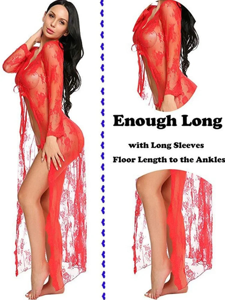 Suspender Underwear Front Open Lace-Up Dress Sexy Clothes For Women Lace Black Plus Size Nightgowns Open Lingerie Skirt Set