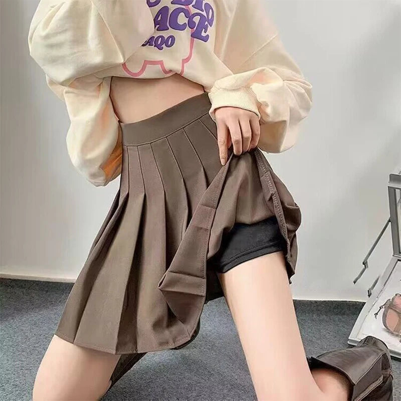 Autumn and Winter New Pleated Skirt Women's Half Skirt Korean High Waist Slim Mini Skirt Preppy Style Side Zipper A-Line Skirt