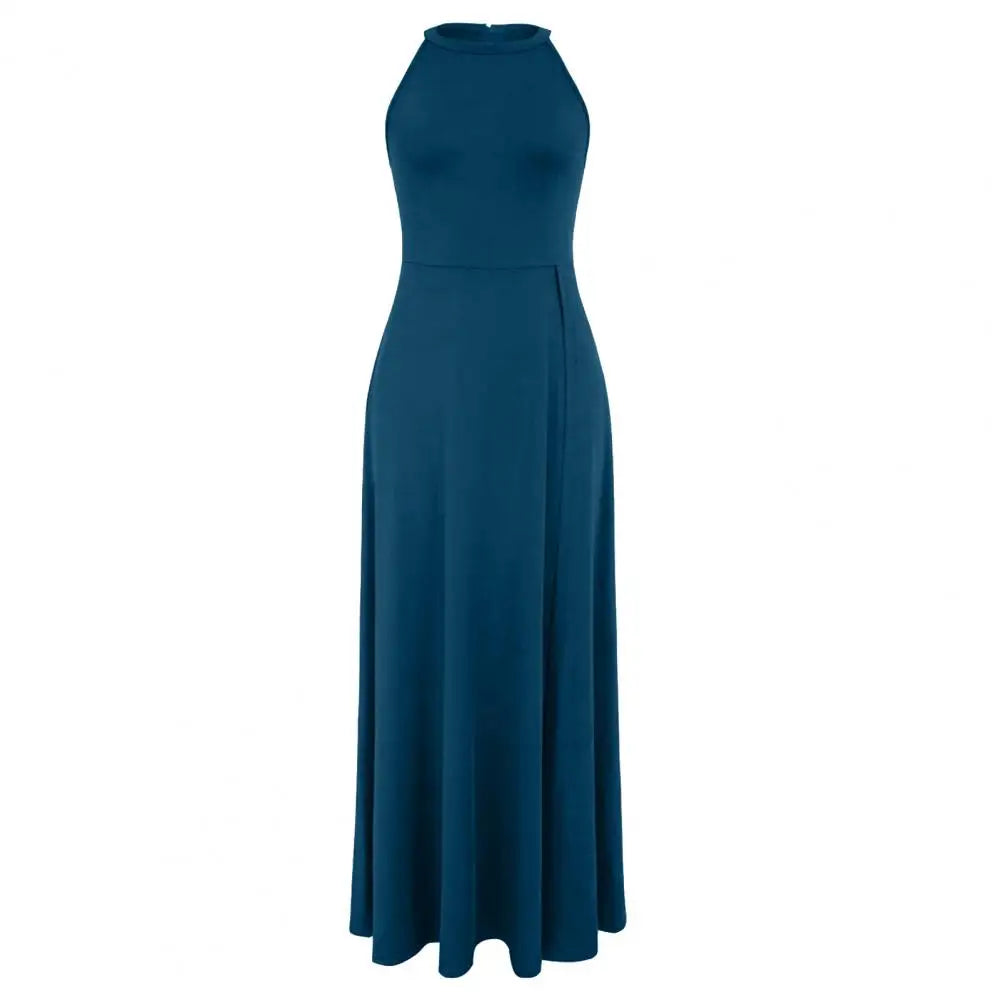 Sexy Evening Party Dress Women Summer High Slit Maxi Dress Halter Sleeveless Long Dress Wedding Guest Formal Dresses