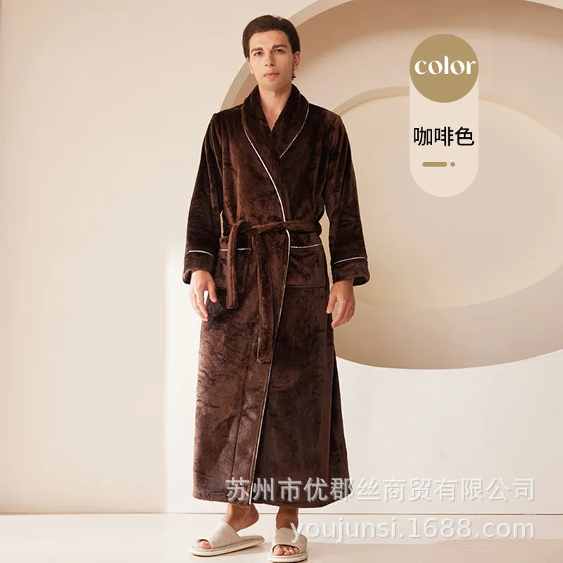 Long Flannel Robe for Men Women Warm Home Pajamas Loungewear 2026 Autumn Winter New Thick Coral Fleece Couple Bathrobe