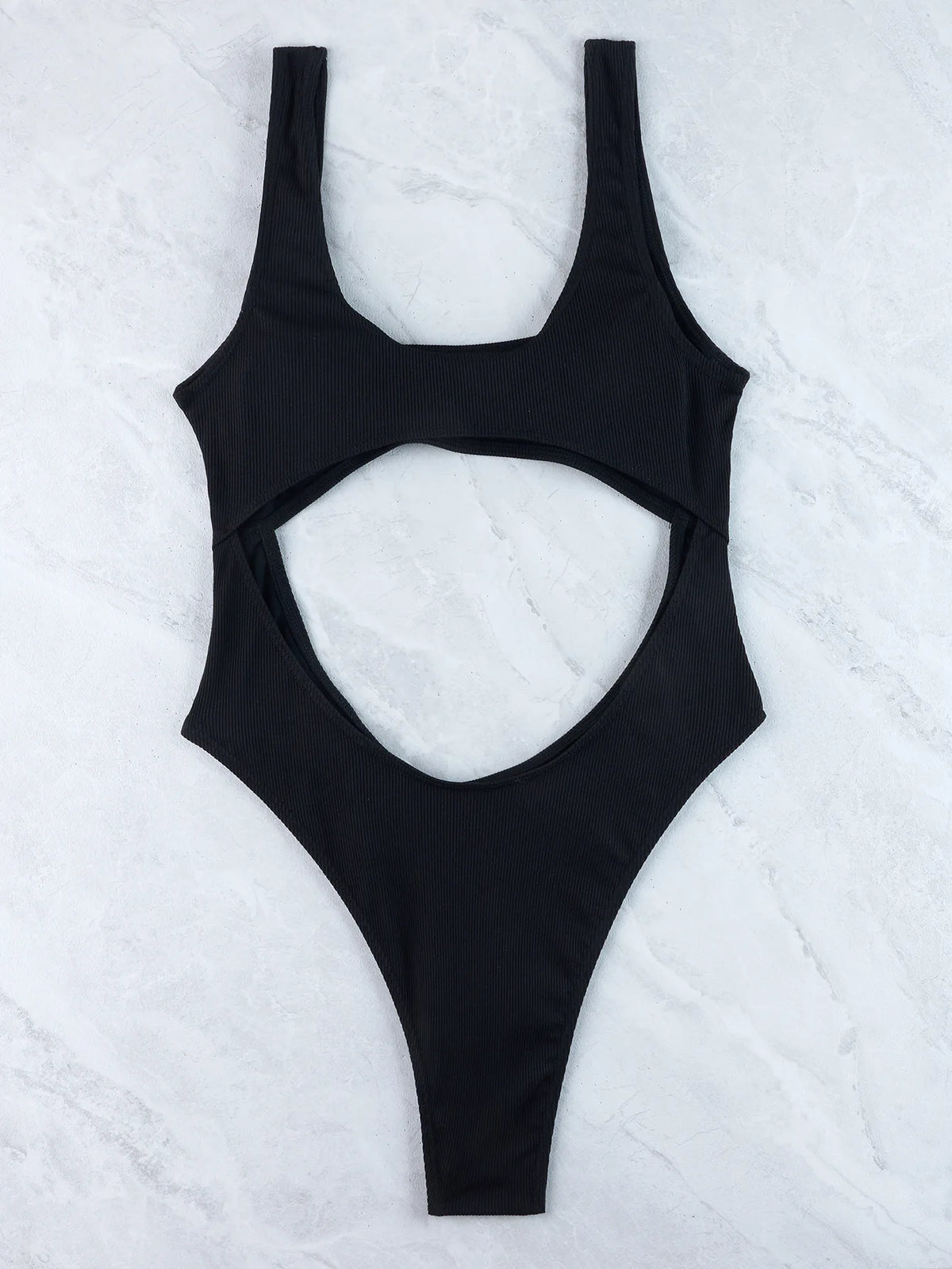 Sexy Hollow Out Thong Bikini 2026 Women Black Red Ribbed Backless Tummy Cut Out One Piece Swimsuit Beach Bathing Suit Swimwear