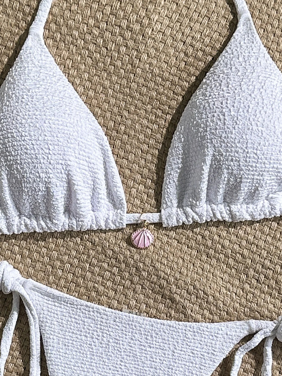 Sexy Pink White Bikini Set 2026 Women Shell Ornament Push Up Tie Side Thong Swimsuit Summer Bathing Suit Holiday Micro Swimwear