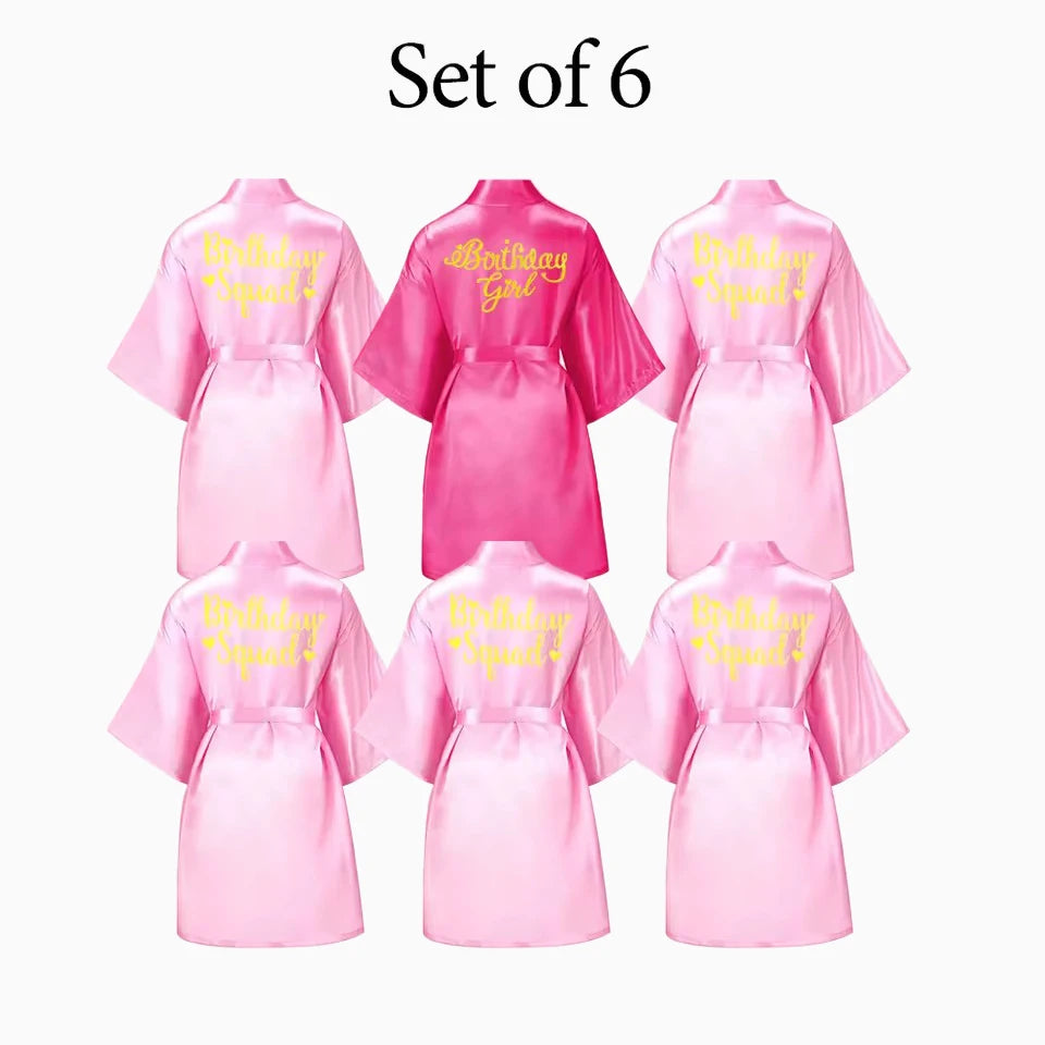 6-12Pcs Spa Girls Party Birthday Squad Robes Girl Kimono Spa Robe Pajama Party Favors Soft Satin Bathrobe for Kid Birthday Decor
