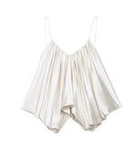 Women's Casual Fashion Silk Pleated Camisole Top Satin Camisole Top For Women Spaghetti Strap White Pink And Cream Colors 384X
