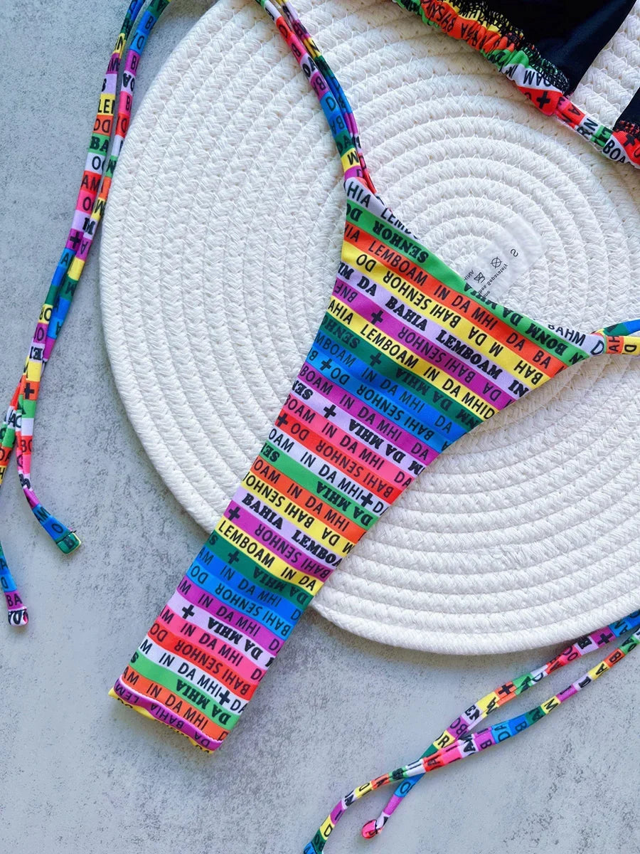 Letters Print Colorful Micro Mini Thong Bikini 2026 Women Swimwear Female Swimsuit Two-pieces Bikini Set Bathing Suit Swim Lady