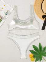 Sexy Sports Thong Bikinis Women Swimsuits Female Swimwear 2025 Bronzing Bikini Set Bathing Suit Gold Silver Beachwear Biquini