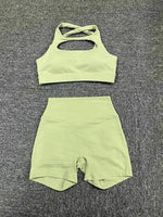 Seamless Yoga Sets Sports Fitness Peach Hip-lifting Pocket Shorts Cross Beauty Back Vest Suits Workout Gym Shorts Sets for Women