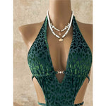 XS - L Deep V Neck Leopard Halter Women Swimwear Cut Out Wrap Around Bather Bathing Suit Swim One Piece Swimsuit Female K8077