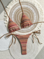 Sexy Coffee Striped Micro Bikini Set 2026 Women Halter Push Up Bra Bandage Thong Swimsuit Summer Bathing Suit Holiday Swimwear