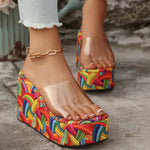 Summer Transparent Platform Heels Slippers for Women Mixed Color Wedge Slippers Woman Outdoor Open Toes Woman Slides