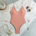5 Colors V Neck Ribbed Cross Back One Piece Swimsuit Women Swimwear Female High Leg Cut MonokiniBather Bathing Suit Swim V6278