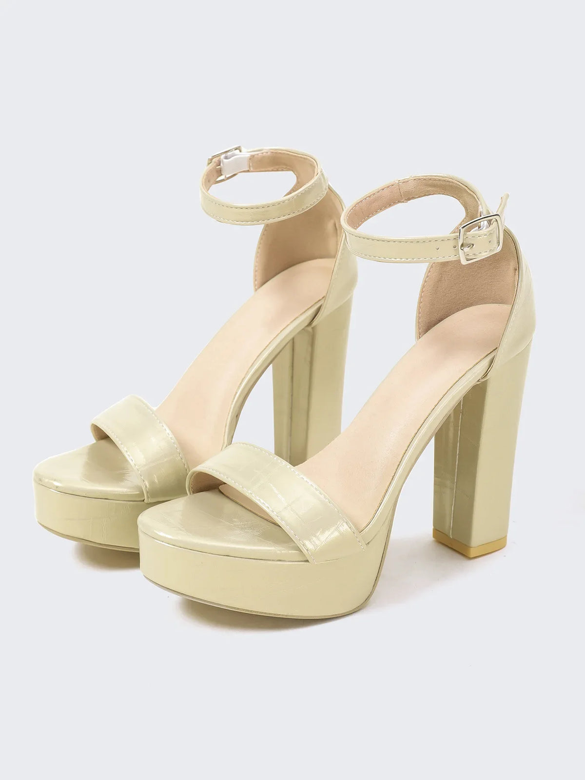 Gold Size35-42 Sandals Women's Thick Heel Square Head Buckle Waterproof Table Open Toe Hollow Word with High Heel Sandals
