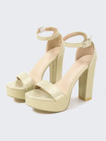 Gold Size35-42 Sandals Women's Thick Heel Square Head Buckle Waterproof Table Open Toe Hollow Word with High Heel Sandals