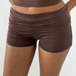 Women's Solid Color Shorts Fold Over Low Waist Bodycon Short Pants Summer Casual Lounge Club Streetwear