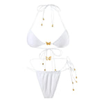 Solid Color Stretch Rope Butterfly Jewelry Bikini Sexy Split Triangle Bag Straps Swimsuit Women Maillot De Bain Femme 2 Pieces
