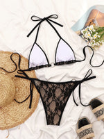 Sexy Black Mesh Contrast Micro Bikini 2026 Women Metal Circle Push Up Bandage Thong Swimsuit Beach Bathing Suit Swimwear Biquini