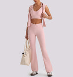 Women's Yoga Exercise Sets Women Backless Sports Tank Top V Shape High Waist Wide Leg Pants Fitness Gym Running Workout Clothes