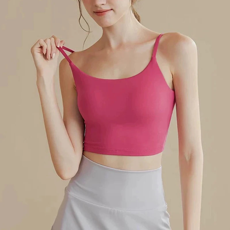 Women's yoga sports bra, small camisole vest integrated fixed gathering sports and fitness bra