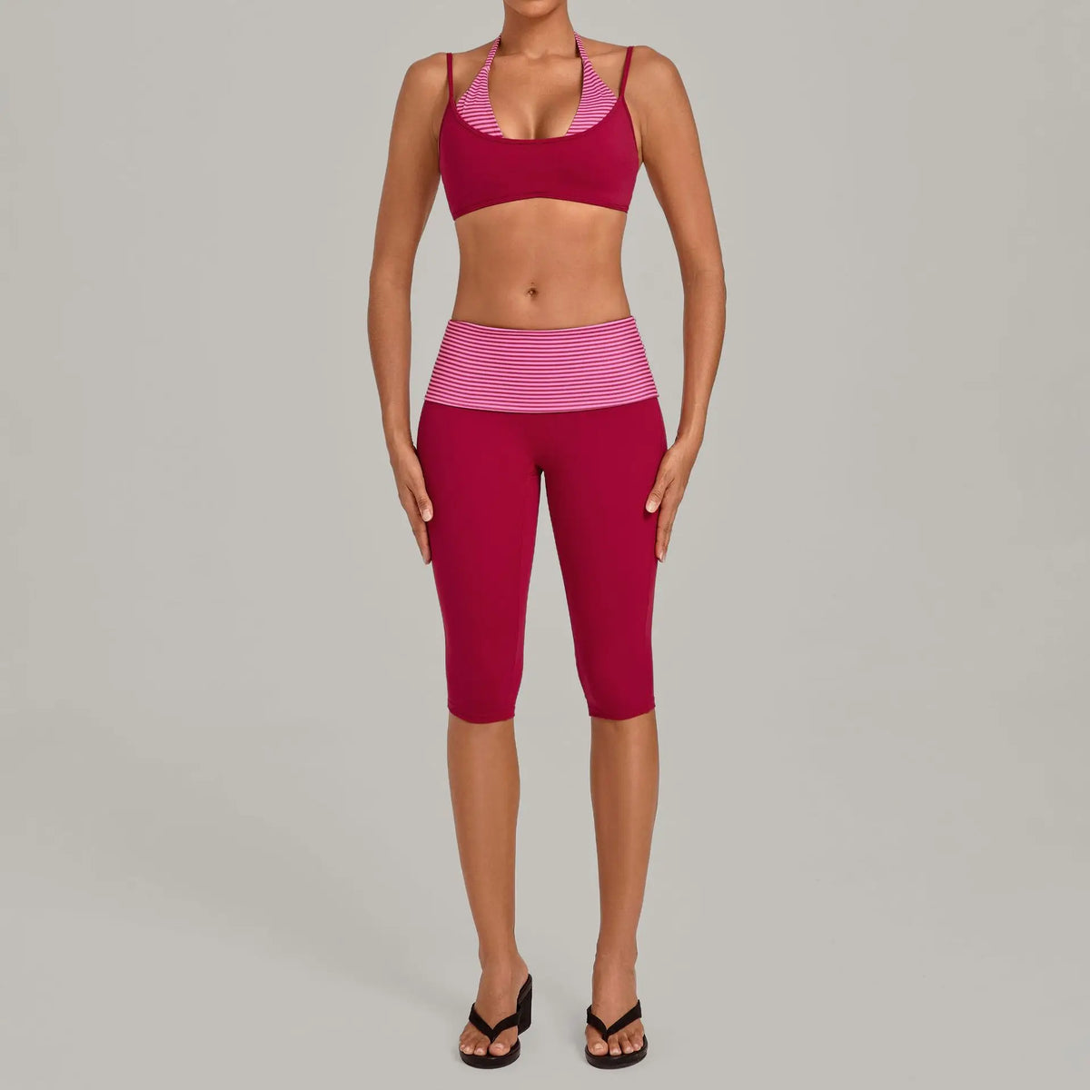 Women's Sleeveless Yoga Set High Waisted Hips-Lifting Capri Leggings Beautiful Back Slim-Fit Bra Suits Sports Gym Fitness Sets
