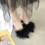 Women's Half Slippers New Summer Sexy Pointed Temperament High-heeled Slippers Female Fashion Furry High Heels Solid Slides