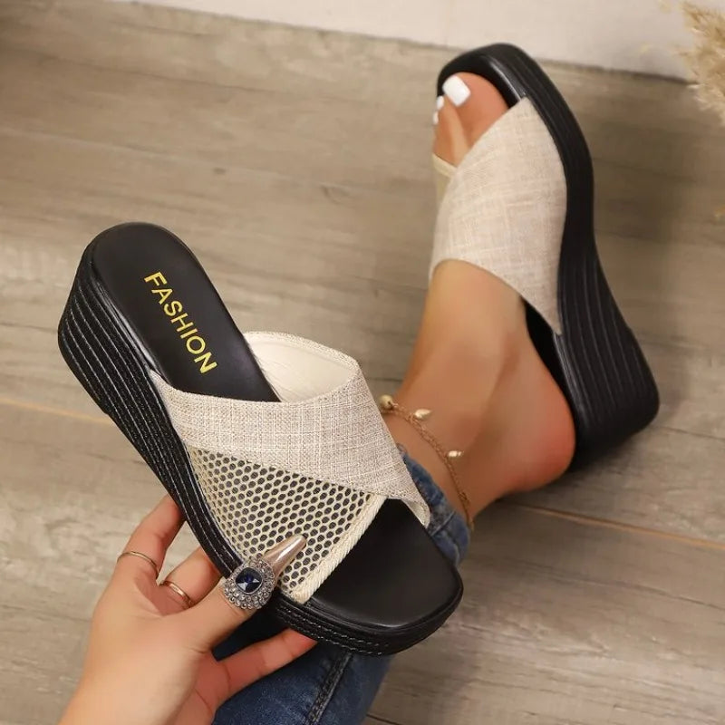 with Heel Large Size Fashion Womens Shoes 2026 Beige Heeled Sandals Thick Big Luxury Black Girls Summer Clear Wedge Slippers