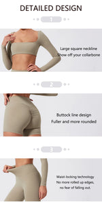 Hearuisavy Summer 2PCS Long Sleeve Gym Set Women Yoga Clothes Quick-Drying Sportswear Running Leggings Workout Sports Crop Top