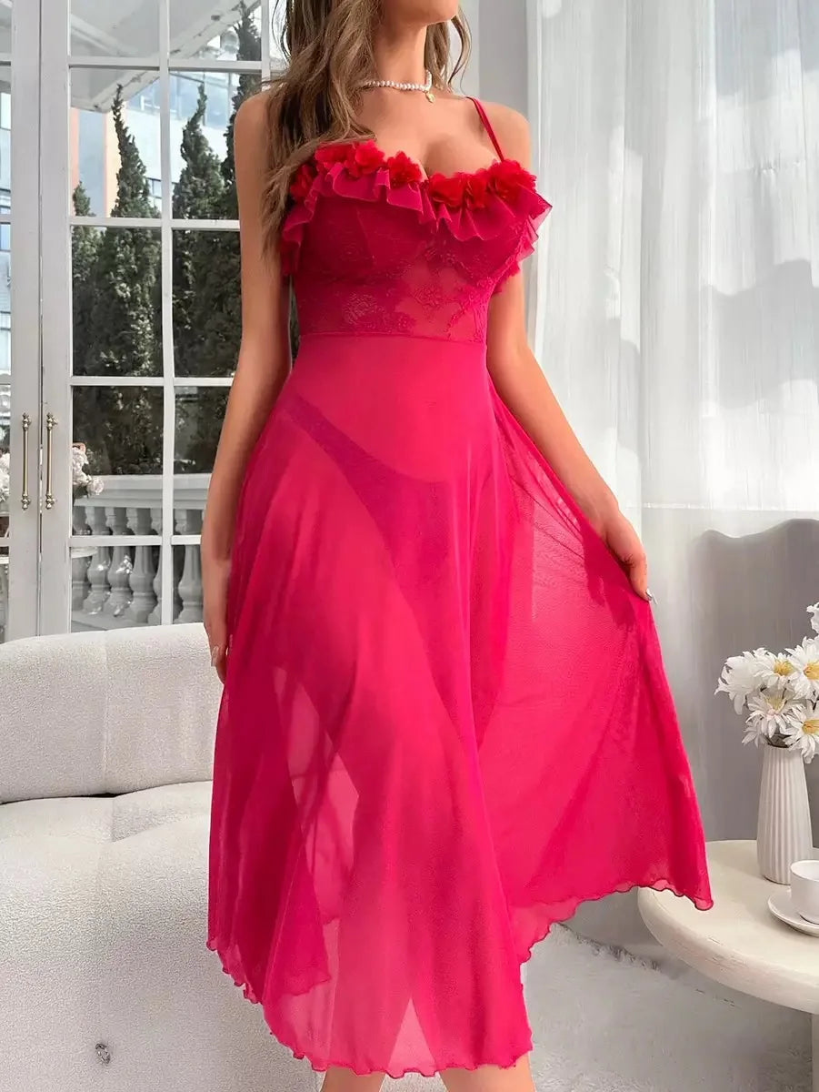 Women White Lace Ruffle Spaghetti Strap Midi Dress Ruched Flowy Wedding Guest Evening Party Dress