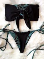 Sexy Printed Bow Knotted Bandeau Bikini 2026 Women Swimsuit Female Swimwear Two Pieces Bikini Set Tie Push Up Bathing Suit Swim