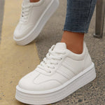 2025 White Platform Sports Shoes Women Autumn Winter Striped Lace Up Sneakers for Woman Sewing Pu Leather Vulcanize Shoes Mujer