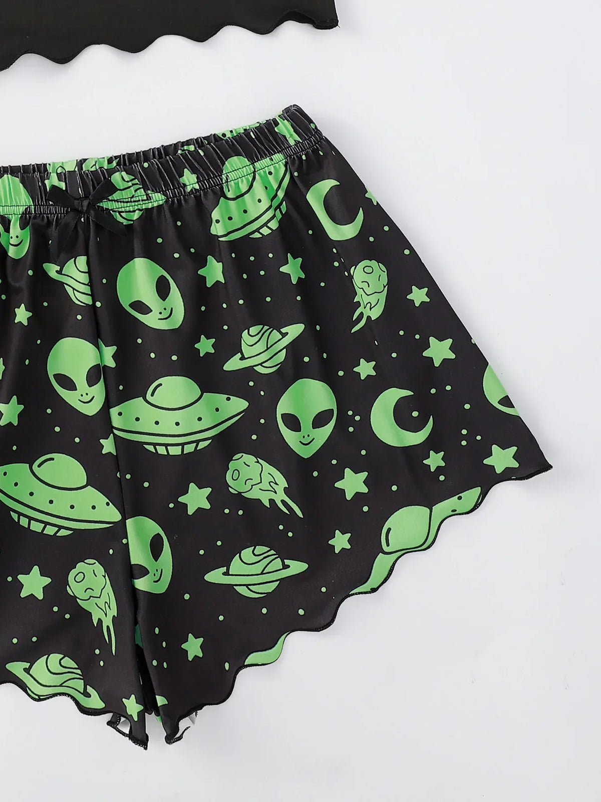 Sexy Alien Print Sling Sleepwear Women's Pajamas Set V-Neck Pyjamas Female Homewear Sleeveless CuteTop And Shorts