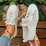 Women Mesh Lace‑Up Flat Sneakers Breathable Mesh Upper Round Toe Lightweight Retro De Training Casual Walking Summer Shoes