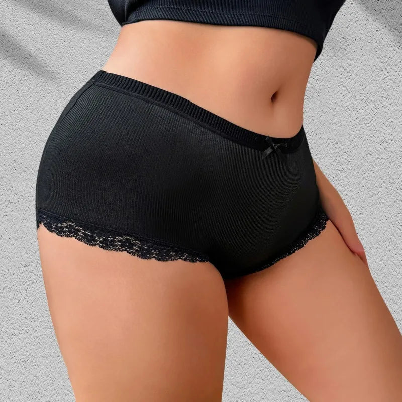 1pcs Plus Size 1XL-4XL Ribbed Seamless Women Panties Bow Breathable Comfortable Sexy Lingerie Lady Briefs New Style Underwear