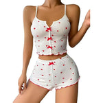 Women's Pajamas Set Sleepwear 2 PCS Short Tank Tops And Shorts S M L White Ventilate Soft Casual Love Printing