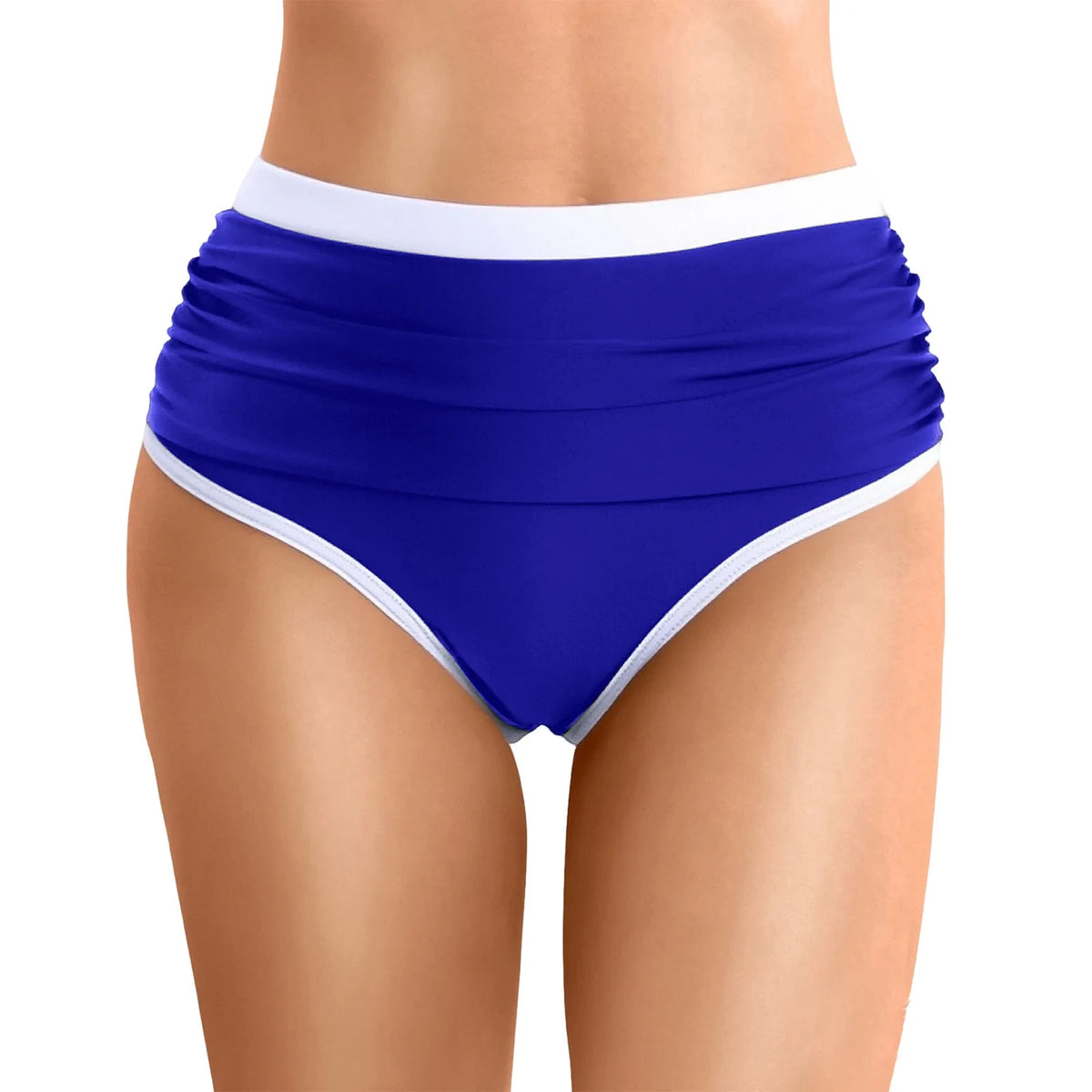 Womens Contrast Trim High Waisted Swim Bottoms Ruched Tummy Control Bathing Suit Modest Swim Shorts For Beach Surfing Swimming