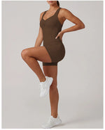 Cross Exposed Back Shaping Nude Yoga Jumpsuit Women Summer Sleeveless Pleate Slim Hip Lifting Short Sport Fitness One Piece Suit