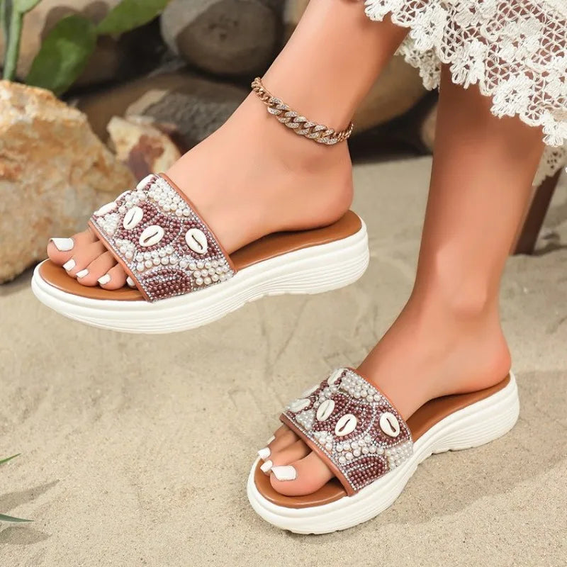 2026New Series Flat Bottom Leaky Toe with Water Diamond Decorative Slippers Fashion and Comfortable Women's Slippers