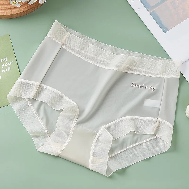 Plus Size M-3XL Underpants Summer One-piece Underwear Ice Silk Seamless Women's Panties Sexy High Waist Breathable Thin Briefs