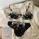 MOYISU Luxury French Pure Desire White Lace Thin Sexy Gauze Underwear Set Embroidery Girl Push-up Bra Big Size Big Breasts Small