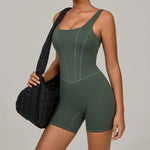 Padded Sports Jumpsuit Short Women Yoga Sets Gym Bodysuits Sexy Backless Fitness Jumpsuits Female Push Up Workout Overalls