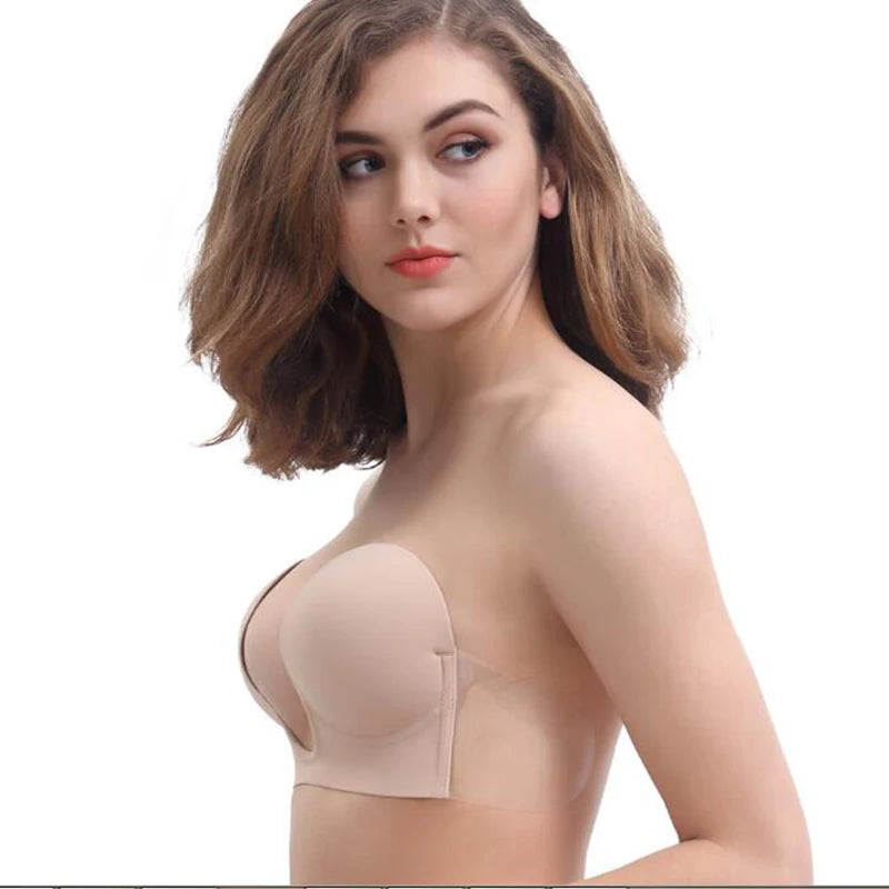 Invisible Push Up Bra Strapless Bras Dress Wedding Party Sticky Self-adhesive Silicone Brassiere Breathable Deep U Bra Underwear