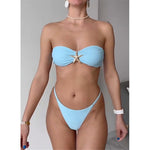 New Metal Star Bandeau High Cut Thong Bikini Women Swimwear Female Swimsuit Two-Pieces Bikini Set Bather Bathing Suit Swim V6422