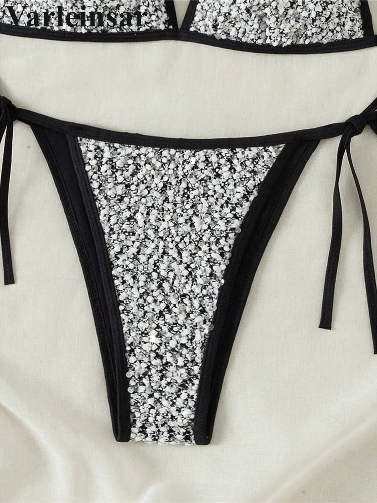 S - XL Shiny Sparkling Halter Bikini Women Swimwear Female Swimsuit Two-Pieces Bikini Set Strappy Bather Bathing Suit Swim V7523