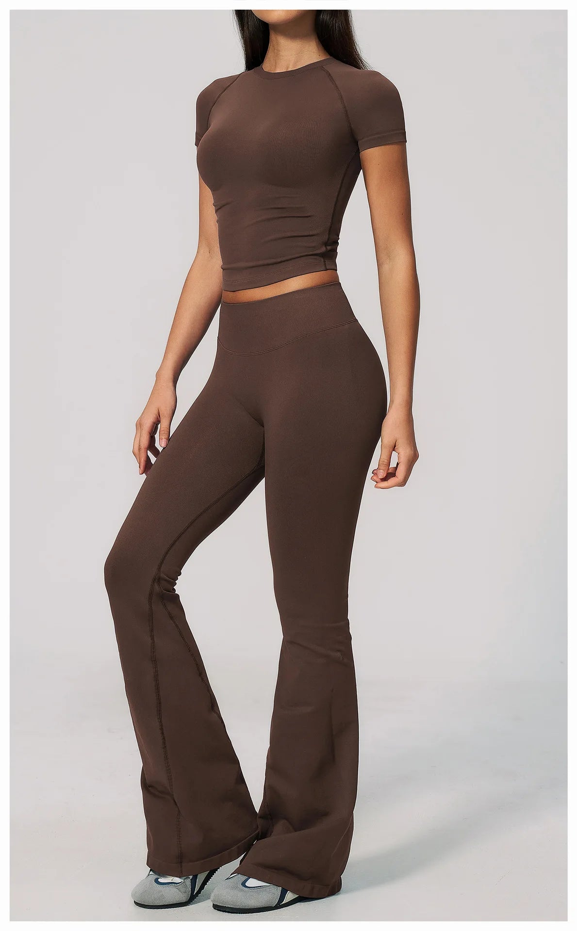 Seamless High Elasticity Yoga Sets Women Short Sleeve O Neck Sports T Shirts Workout Outfits Running Wide Leg Pants Fitness Suit